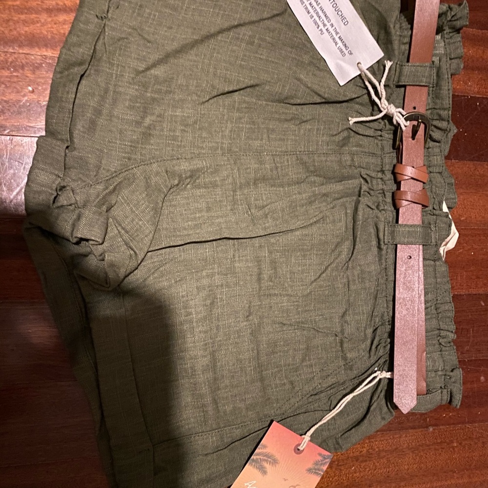 Flowy Army Green Shorts with Belt